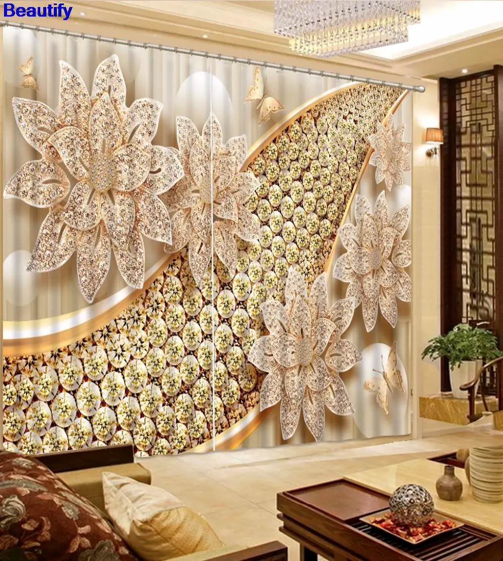 

Beautify Luxury Curtains Beautiful flower 3D Curtains Drapes For Living room Blackout Window Curtains For Bedroom Sheer Curtains