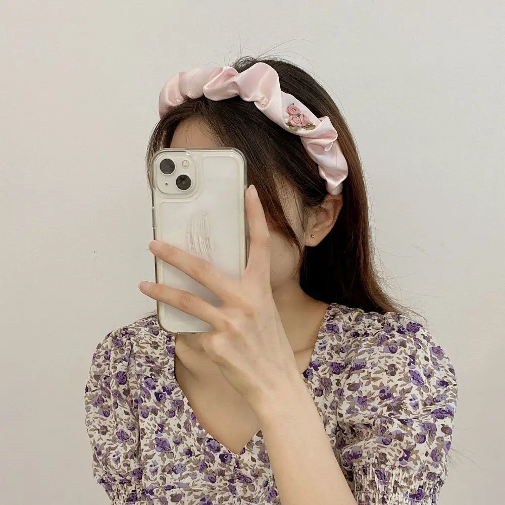 

Pink Girls Pleated Flower Bright Wide Brimmed Headress Women Headband Korean Style Hairband Hair Hoop Hair Jewelry