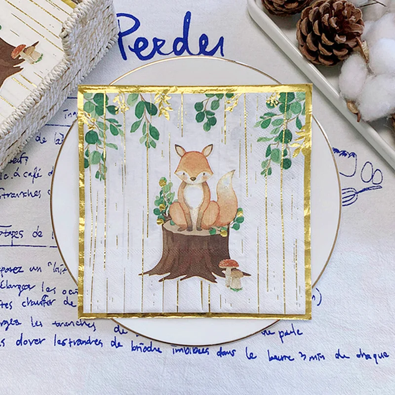 

20Pcs/Bag Jungle Animal Fox Decoupage Paper Napkins Birthday Party Decoration Forest Safari Theme Baby Shower Supplies 2023 New