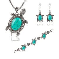 le collar pendientes antique silver blue turtle turquoise crystal necklace bracelet earrings jewelry set