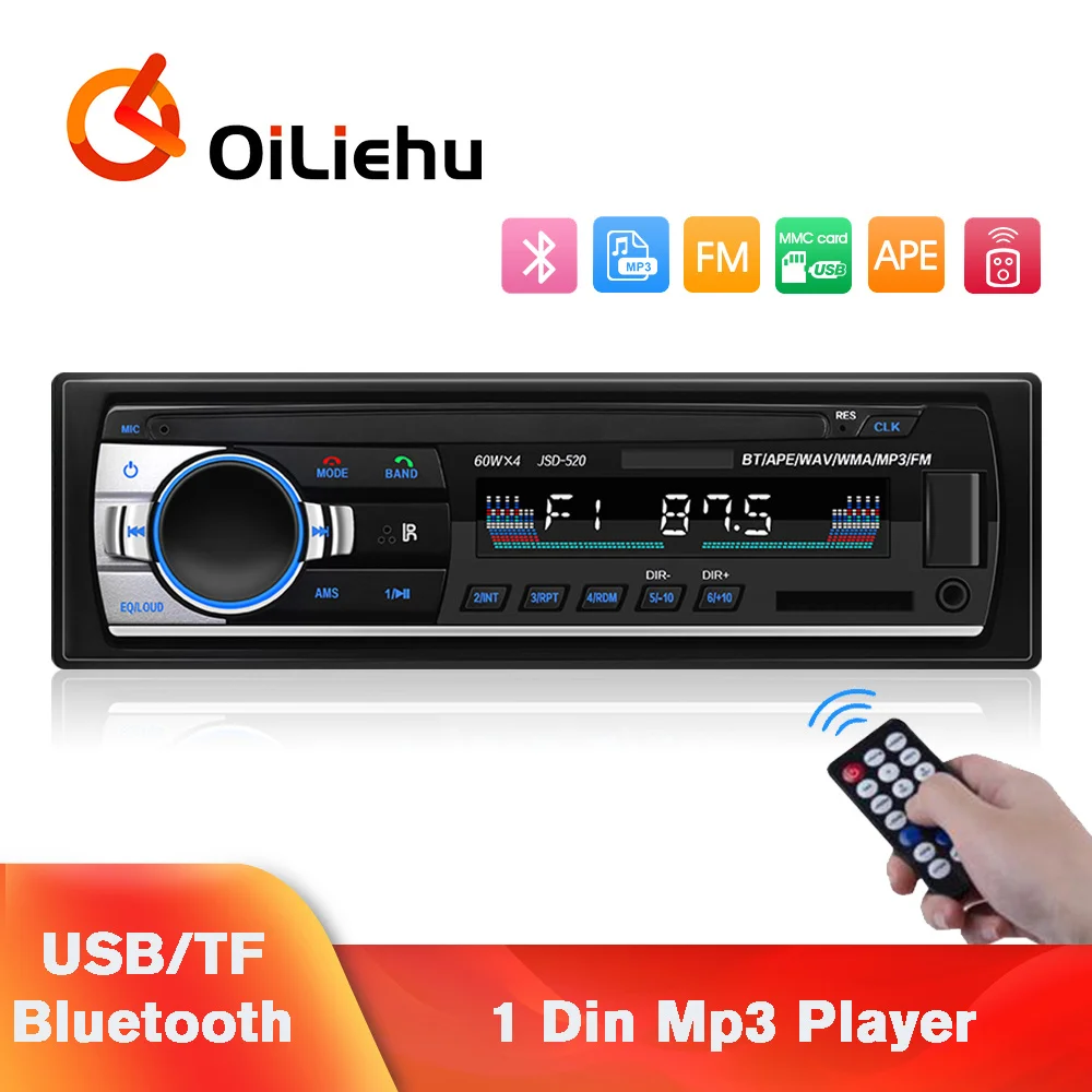 

1din Bluetooth Stereo MP3 Player Car Radio Audio FM Aux Input Receiver JSD-520 12V SD TF USB Multimedia Autoradio Player