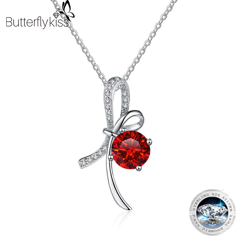 

Butterflykiss Plated White Gold 1Carat Moissanite Pendant For Women D Color Bowknot Sparkling 100% S925 Sterling Silver Jewelry
