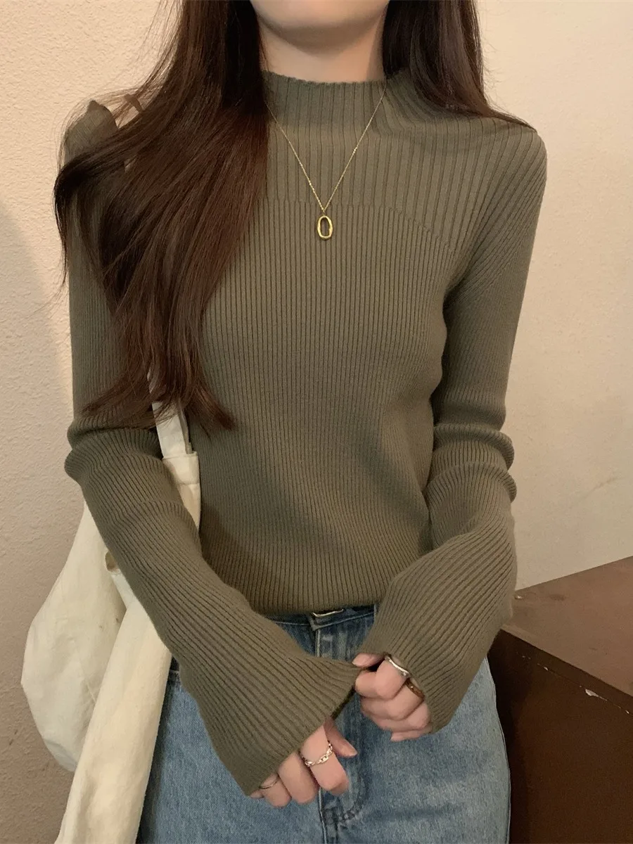 Облегающая трикотажная нижняя рубашка с высоким воротником и длинными рукавами