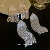 exaggerated rhinestone big triangle tassel drop dangle earrings wedding jewelry for women shiny crystal chain geometric earrings