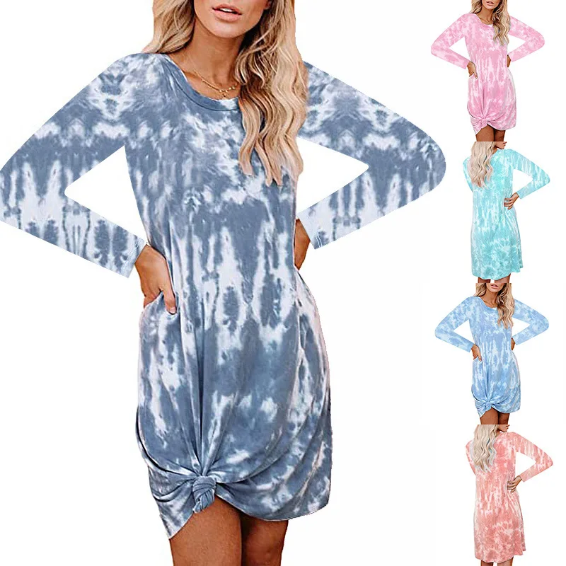 

Autumn 2023 New Women's Tie Dye Print Loose Long Sleeve Dress
