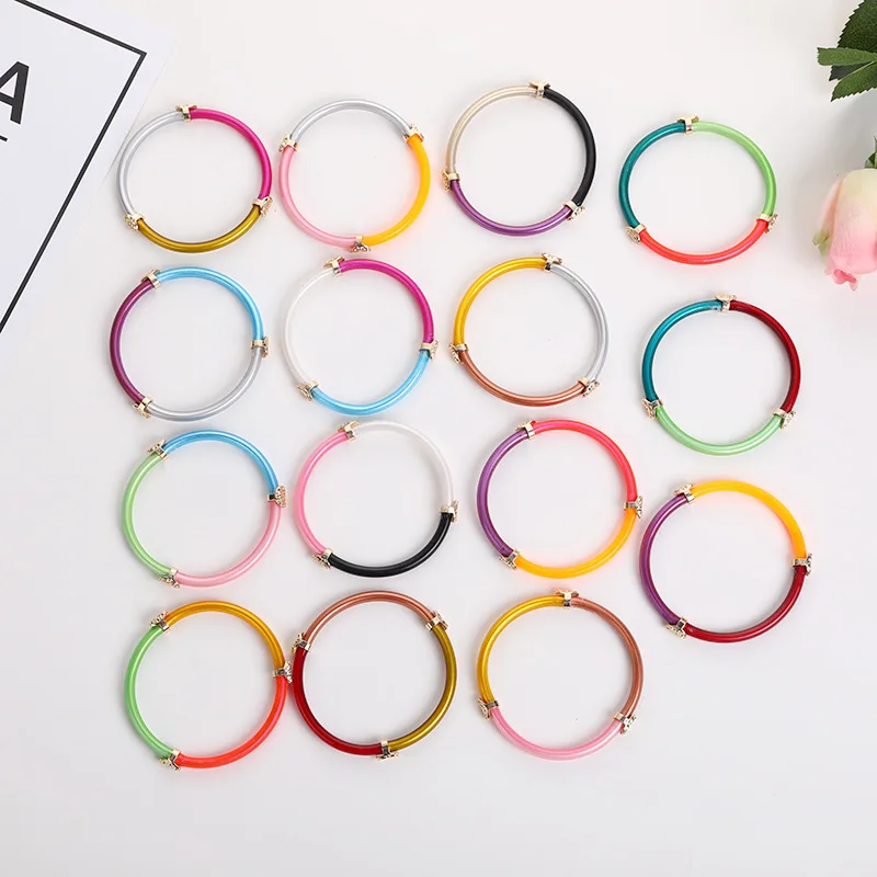 

Shiny Color Splicing Glitter Jelly Bracelet Bangles Plastic Silicone buddhist luck symbol fine charm flexible Gift For Women