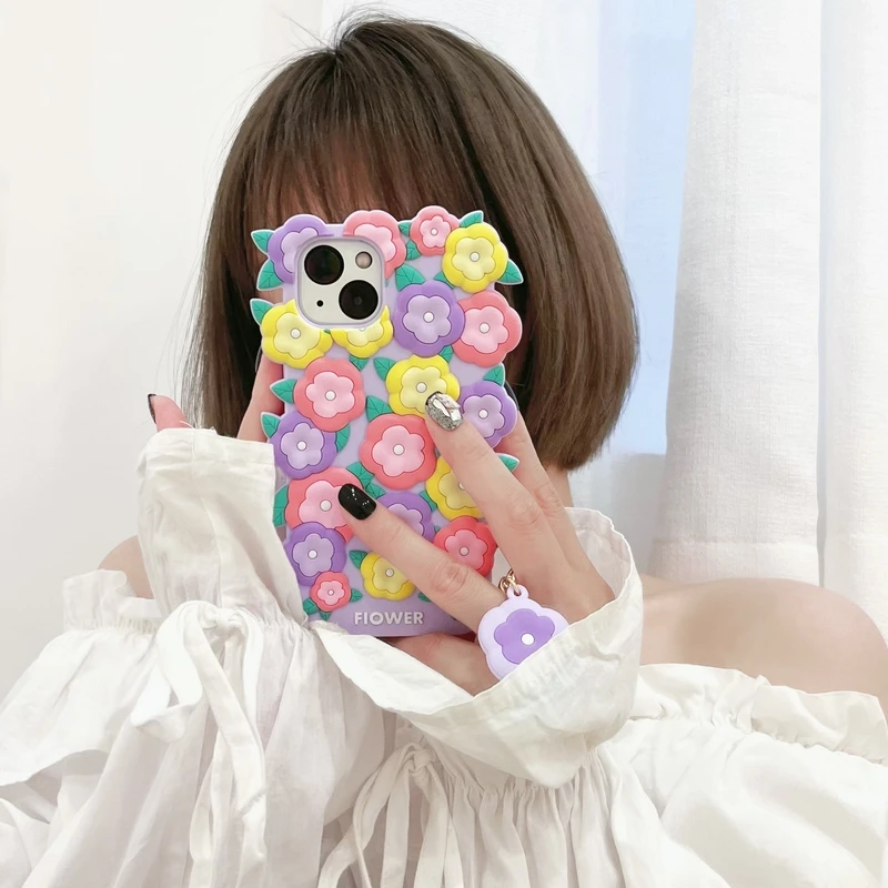 

3D Luxury Cute Summer Flowers Phone Case For iPhone 11 12 13 Pro Xs Max Xr X 7 8 Puls SE 2 Shockproof Soft Silicone Cover Coque