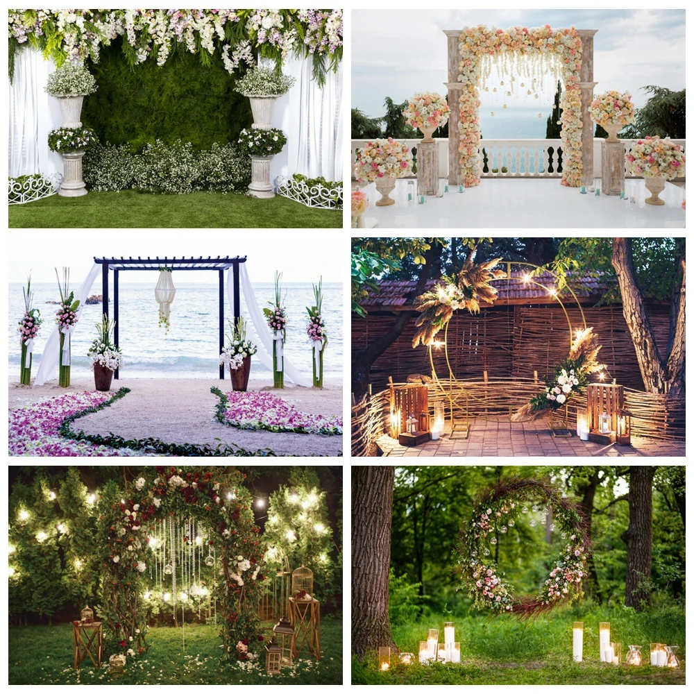 Фон для фотосъемки свадьбы улицы Декор цветок свадебный душ ребенок день рождения Цветочная занавеска церемония фотография Фон фотография