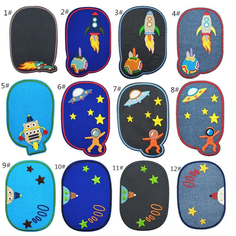 Wholesale Jean Patches Iron-On Cute Aviation Universe Embroidery Patch For Clothing Knee Heat Transfer Sticker Sewing Appliques