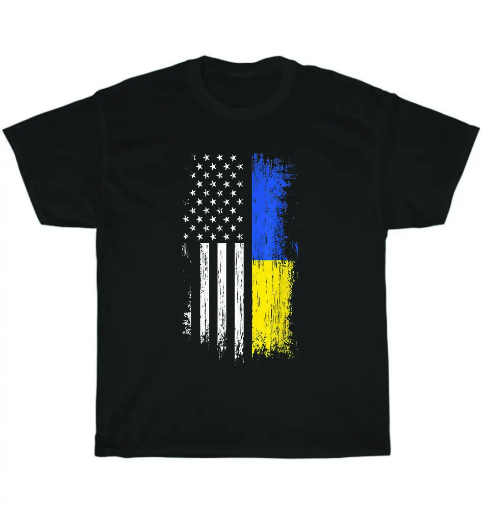 

Ukrnian American Flag Pride Patriotic Ukraine USA Men T-Shirt Short Sleeve Casual Cotton O-Neck Summer Harajuku Shirts