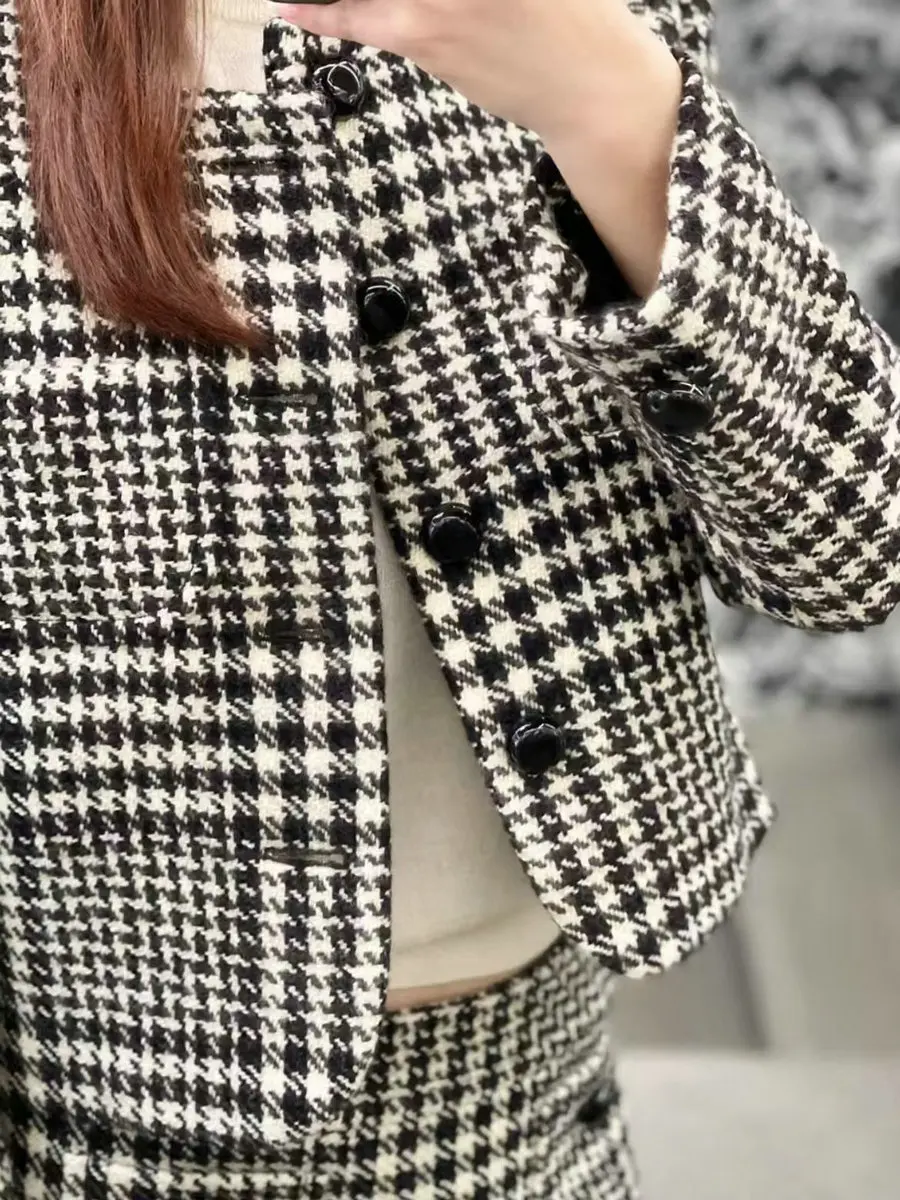 Женский шерстяной кардиган на осень и зиму короткий вязаный жакет с круглым