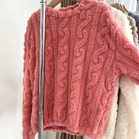 Женский коралловый бархатный флисовый свитшот Y2K