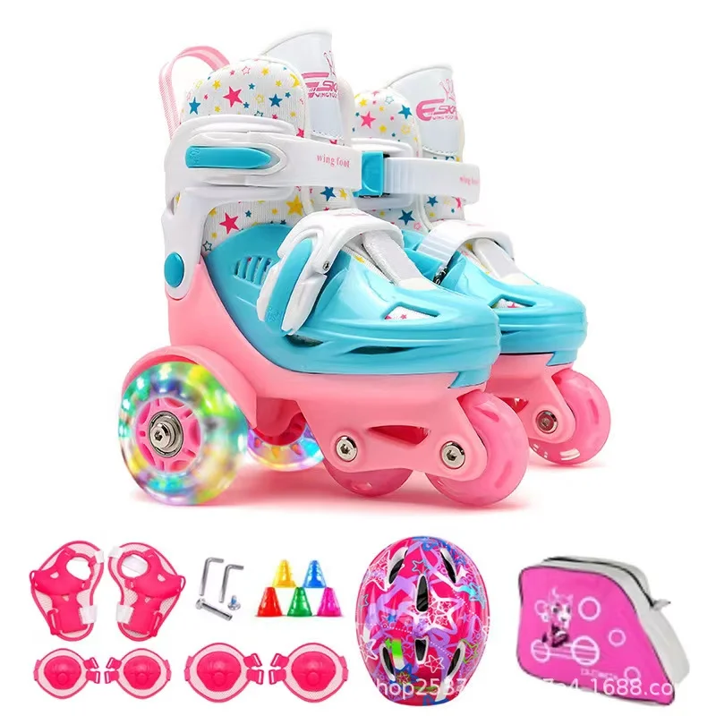 Double Line Roller Skates Shoes Patins A Full Set Of  Adjustable 4 Wheels For 2-8 Years Kids Skating Sneakers Children Beginners
