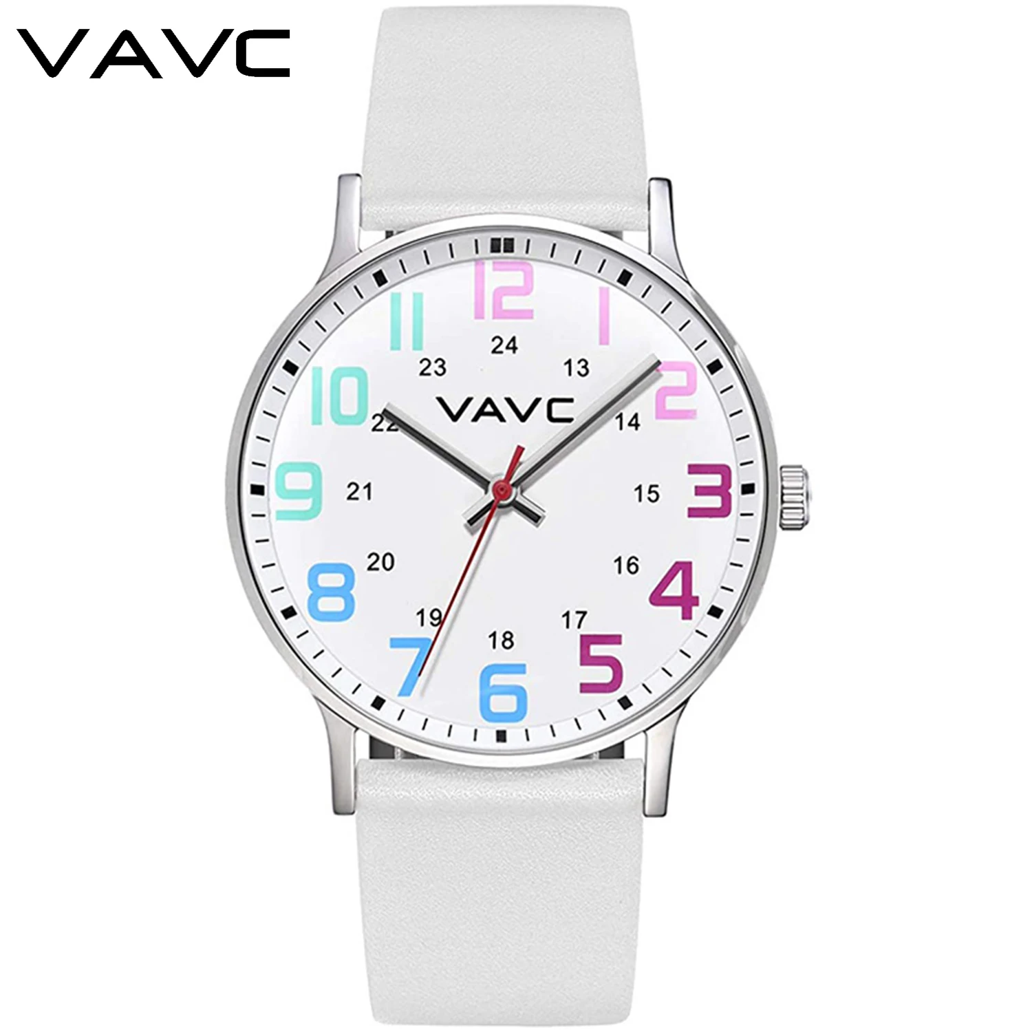 VAVC Watch for Women Fashion Fourcolor Large Dial Digital Watch Leather Strap Quartz Dress Wristwatches Easy To Read Reloj Mujer