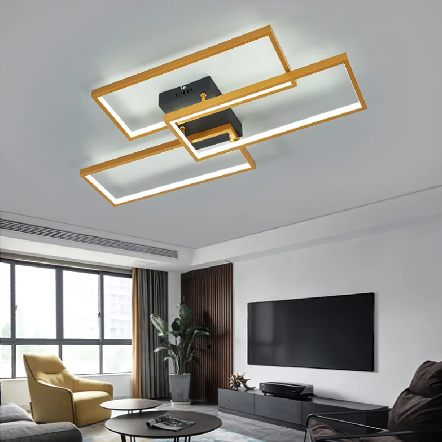 

Rectangle Gold Modern Led Chandelier For Living Room Bedroom Study Room Dimmable 110V 220V Modern Ceiling Chandelier Fixtures