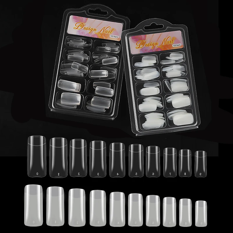 

100pcs/box Full Cover False Nail Tips for Nails Extension System Sculpted Stiletto Coffin Nails Capsule Art Tools Press on Nails