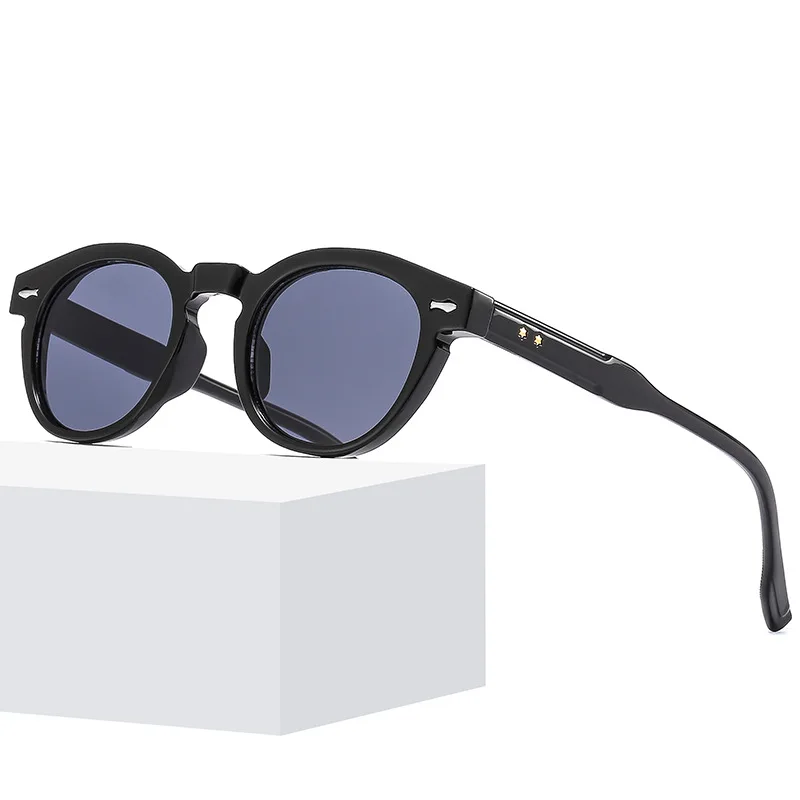 

new in round star rivet sunglasses women men 2022 high quality Johnny Depp shades fashion transparent anti-blue light glasses