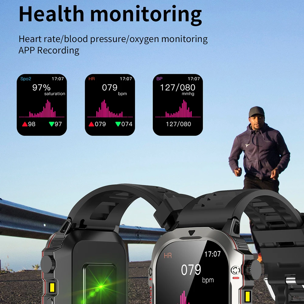 Смарт-часы для мужчин спорт на открытом воздухе фитнес-трекер фонарик монитор