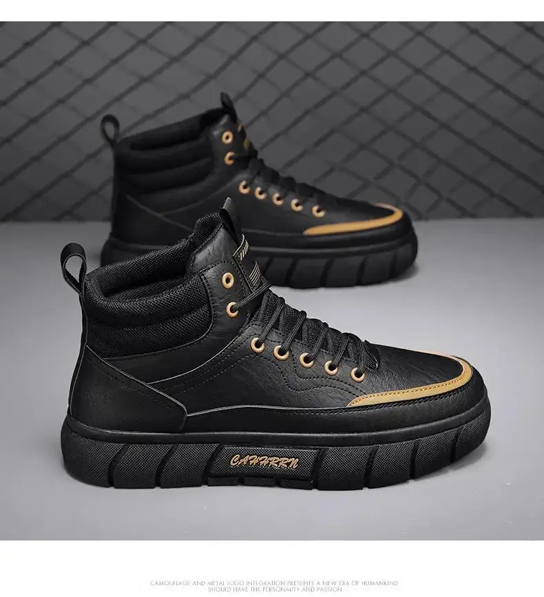 

Мужские кожаные туфли с высоким верхом, повседневные Нескользящие дышащие, на толстой подошве, деловые, в стиле ретро, рабочая обувь, весна-осень