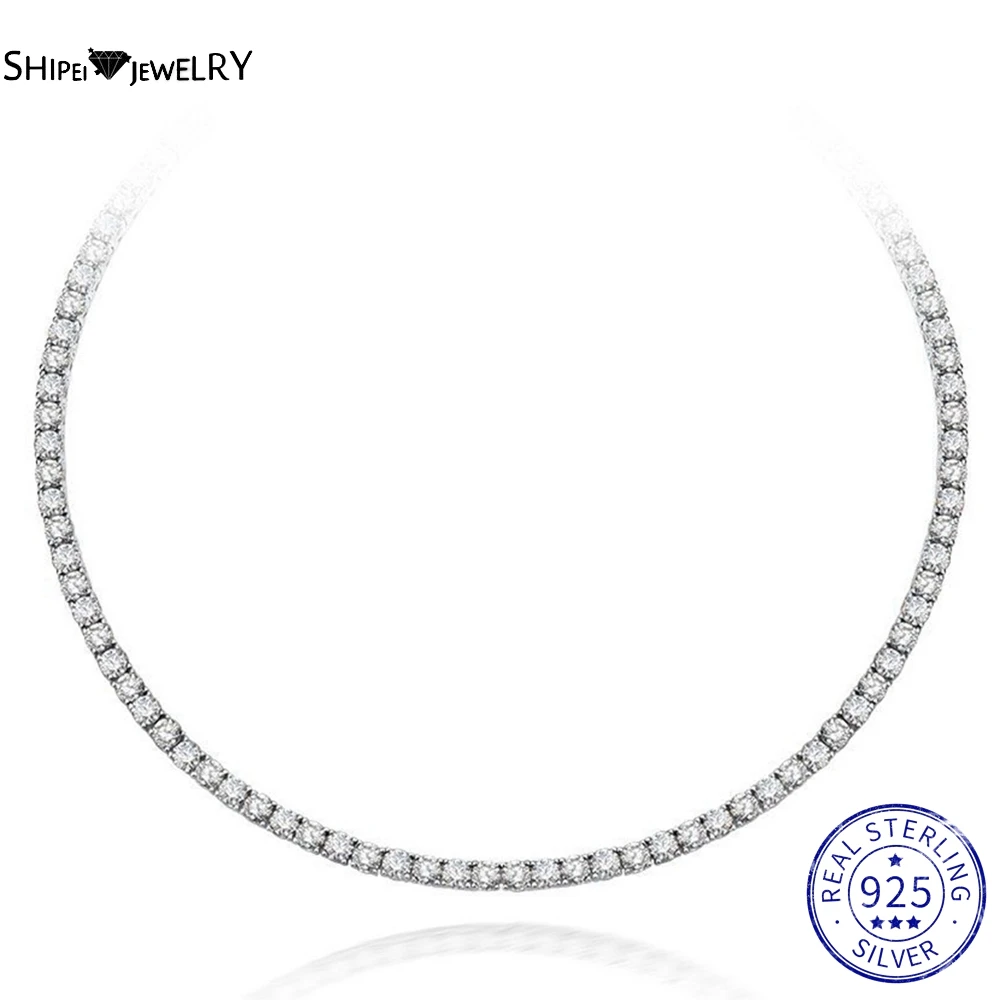 

Shipei 100% 925 Sterling Silver 4MM Created Moissanite Gemstone Hip Hop Tennis Chain Necklace For Women Fine Jewelry Wholesale