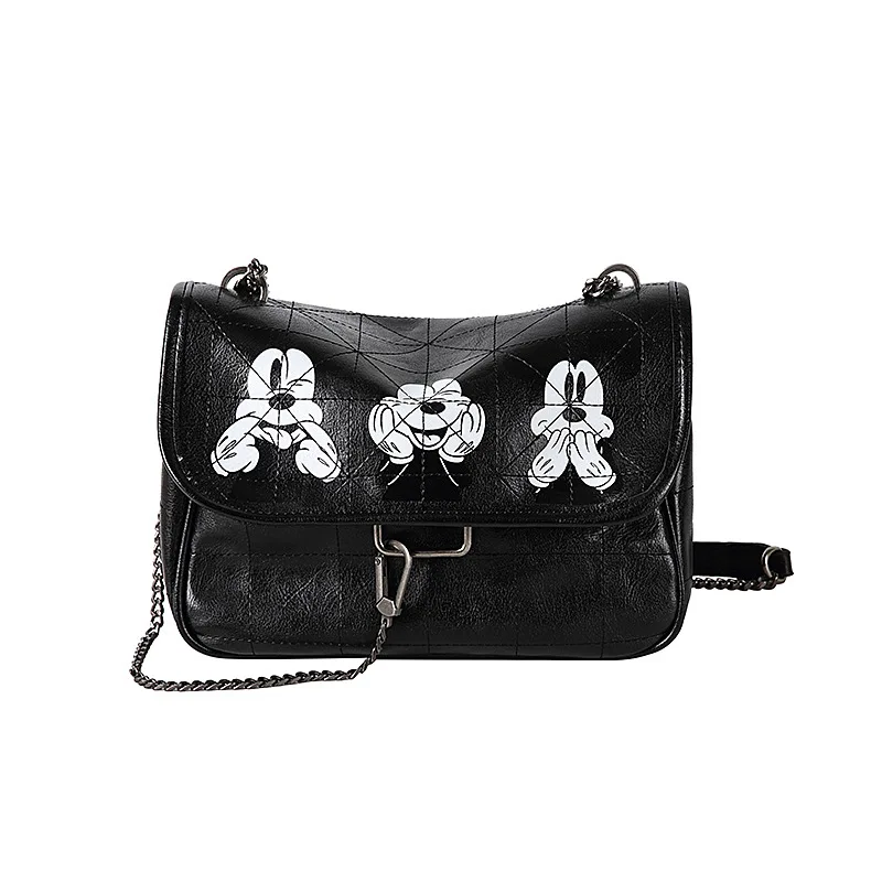 Disney Women's Shoulder Bag Pu Leather Chain Single Shoulder Crossbody Dual-use Bag Fashion Cartoon Mickey Printing Ladies Bag
