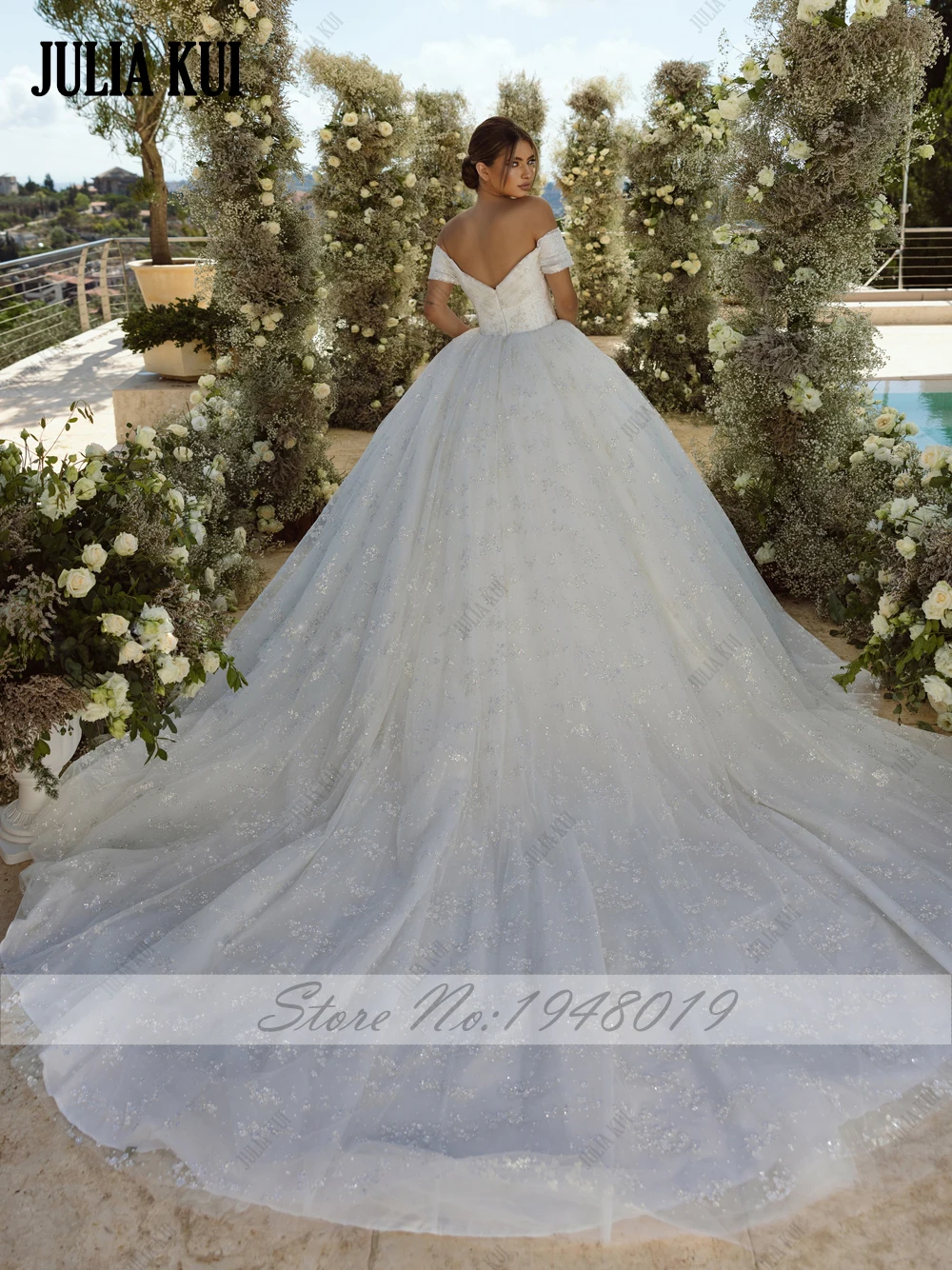 Julia Kui элегантное бальное платье с открытыми плечами и рукавами свадебное