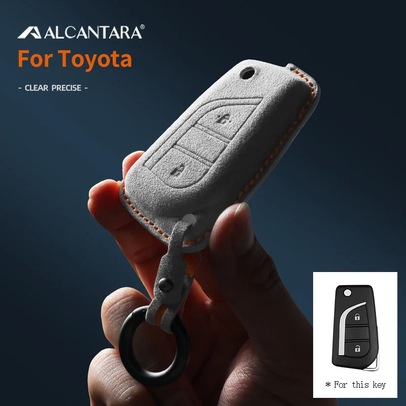 

Alcantara 2 Buttons Car Key Case Suede Cover For Toyota Hilux Corolla avensis Prado Fortuner RAV4 CHR Shell Accessories