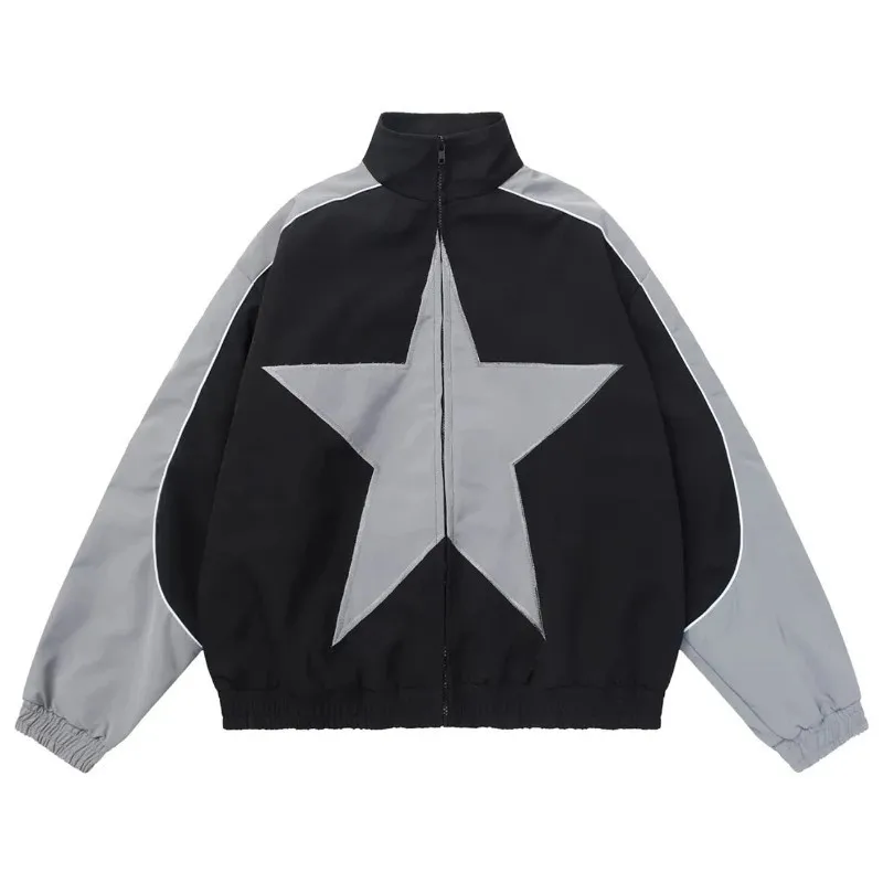 

Spring/autumn Bomber Jacket Men Women Vintage Star Pattern Harajuku Y2k Windbreaker Coat Streetwear Patchwork windcheater