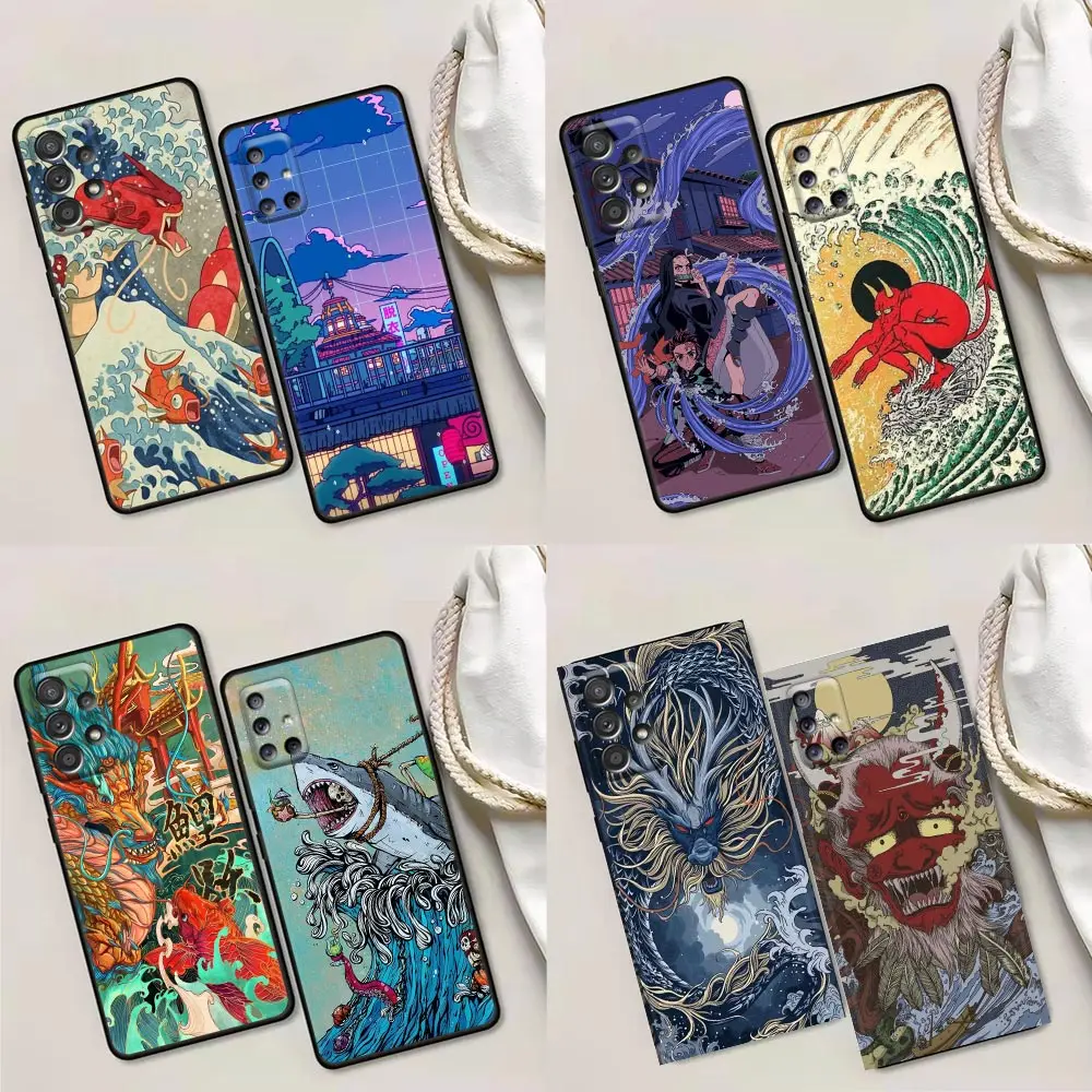 

Phone Case for Samsung A01 A02 A03s A11 A12 A21s A32 A41 A72 A52s 5G A91 A91s Soft Case Japanese wave Anime Dragon
