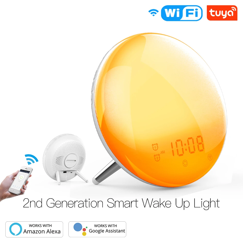 

WiFi Smart Wake Up Light Workday Alarm Clock with 7 Colors Sunrise/Sunset Simulation 4 Alarms Works with Alexa Google Home
