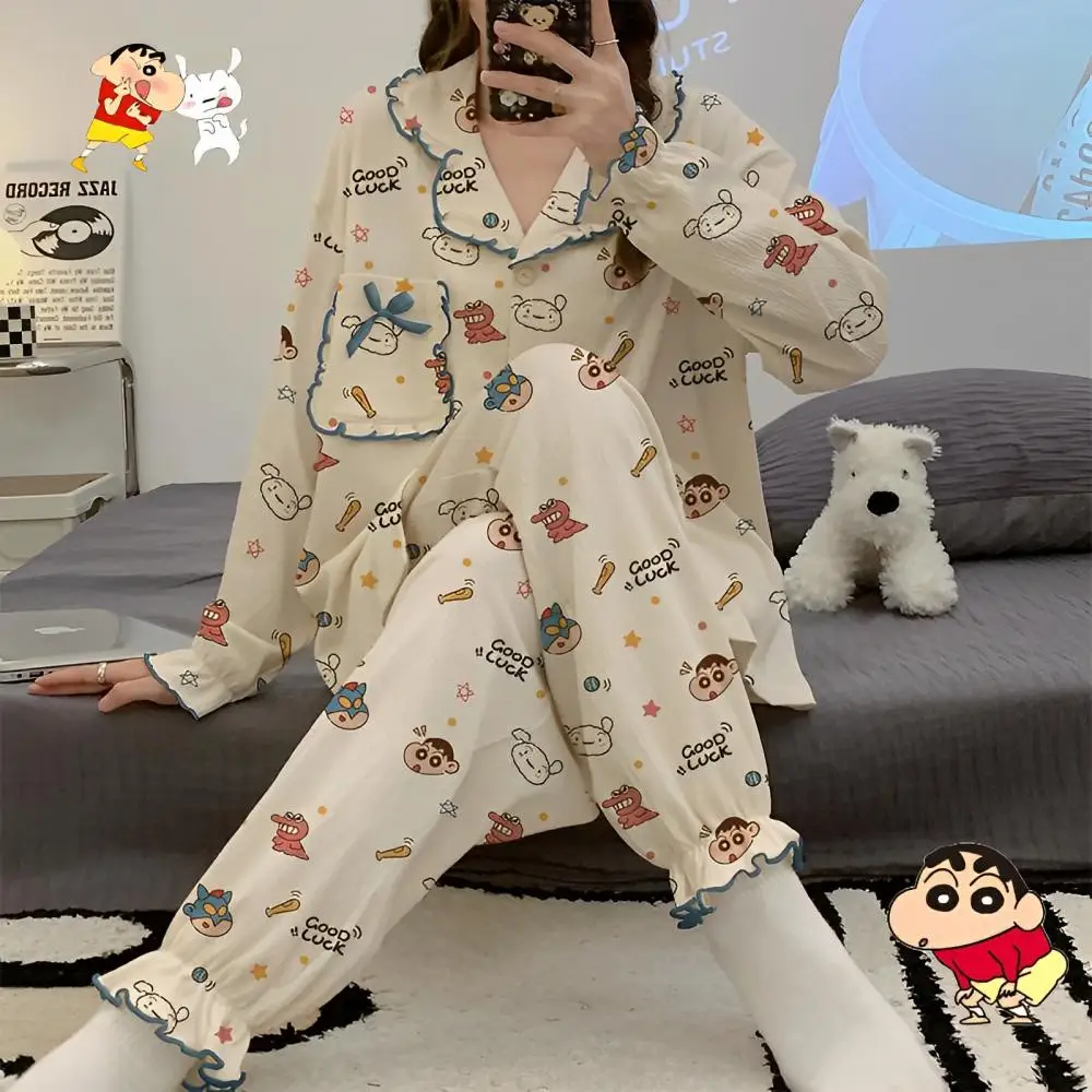 

Sanrio Melody Cinnamoroll Kuromi Pajamas Crayon Shin-Chan Autumn Cotton Leisure Long Sleeved Sleepwear Comfort Household Clothes