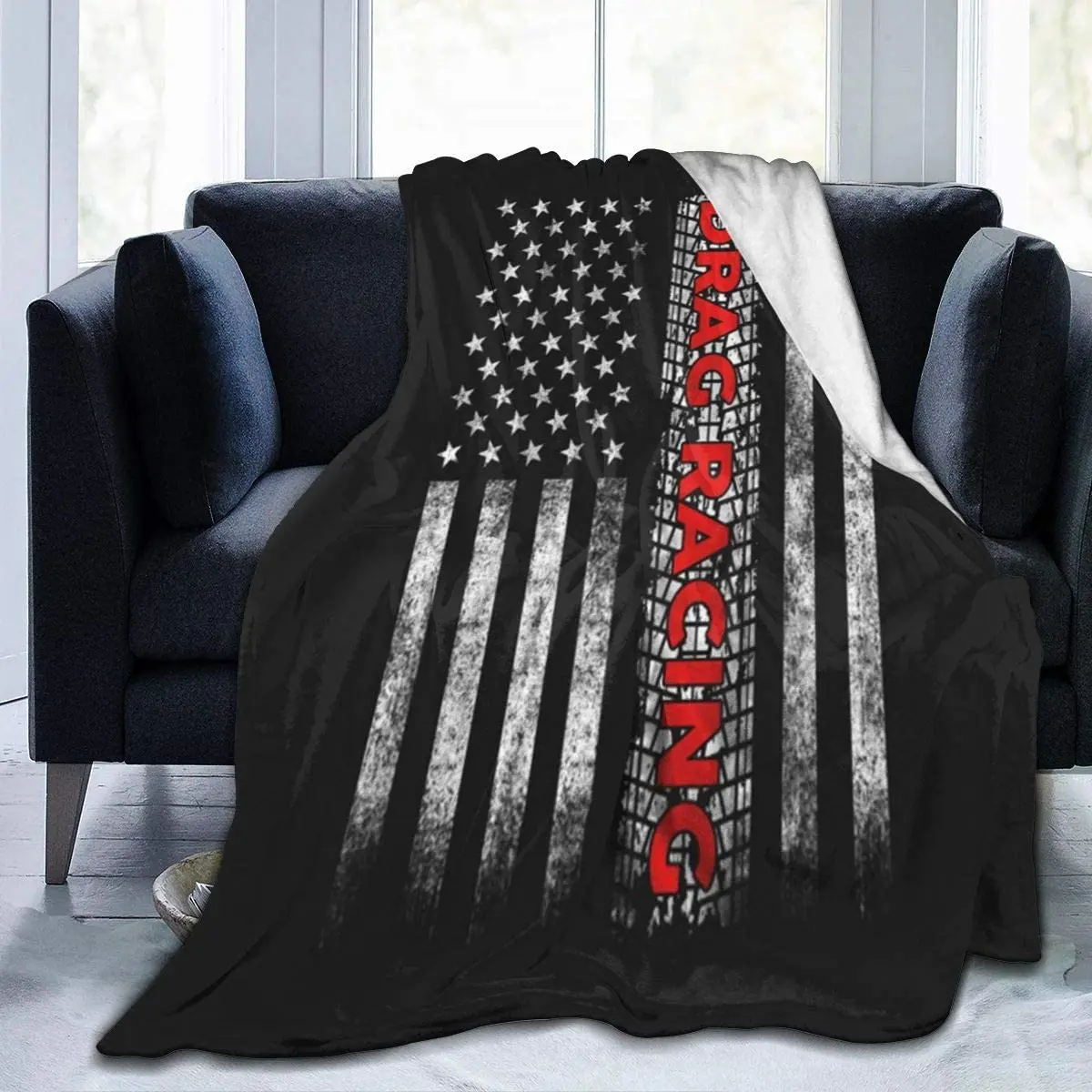 

Ультрамягкое Фланелевое флисовое всесезонное светильник кое теплое одеяло Drag Racing с американским флагом для гостиной/спальни