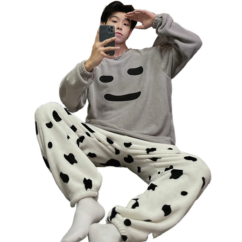 QUHENG Winter Flannel Men Cute Pajamas Thick Couple Sleepwear 2022 New Women Pajama Set Cartoon Coral Fleece Chic Home Clothing
