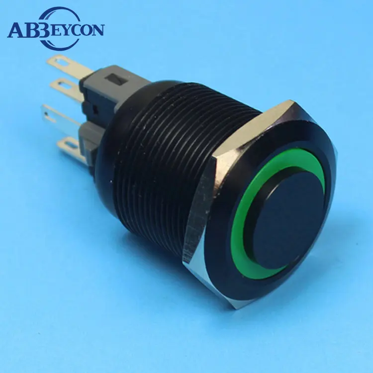 

25mm Anodized Black IP67 12v blue led illuminated ON-OFF ring Led latching 6pins waterproof metal shell push button switch