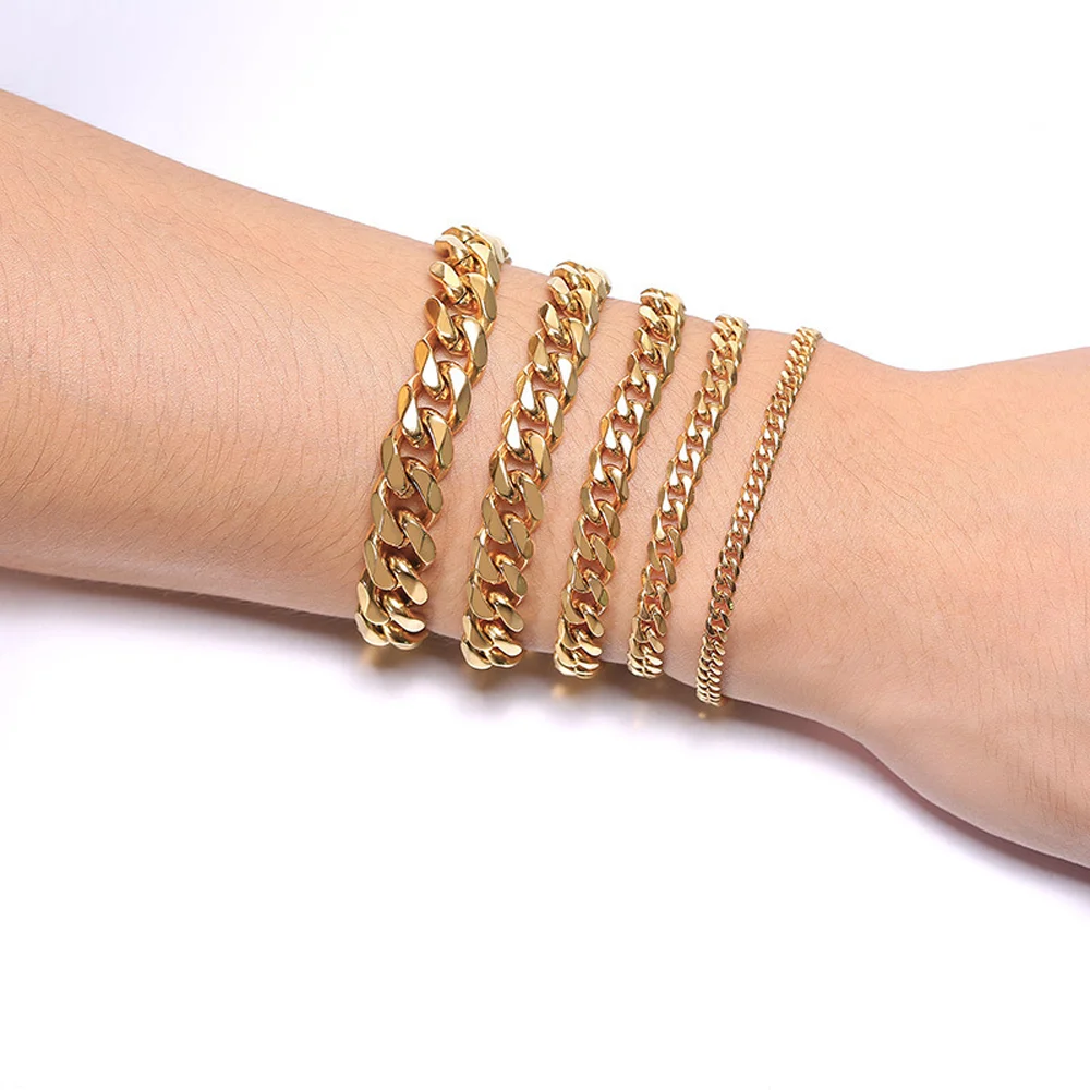 

Stainless Steel Cuban Chain Bracelets for Men Women 3/5/7mm Thicker Stainless Steel Bracelet Gold Black Mens Jewelry Bracelet