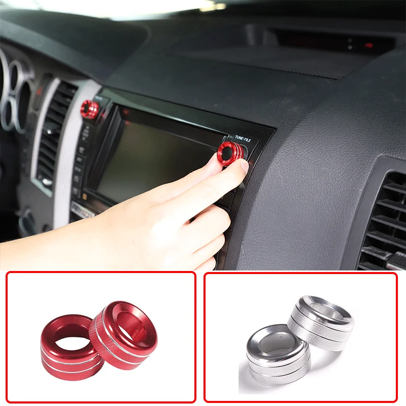 

For 2007-2013 Toyota Tundra Aluminum Alloy Silver/Red Car Central Control Volume Knob Ring Car Interior Protection Accessories