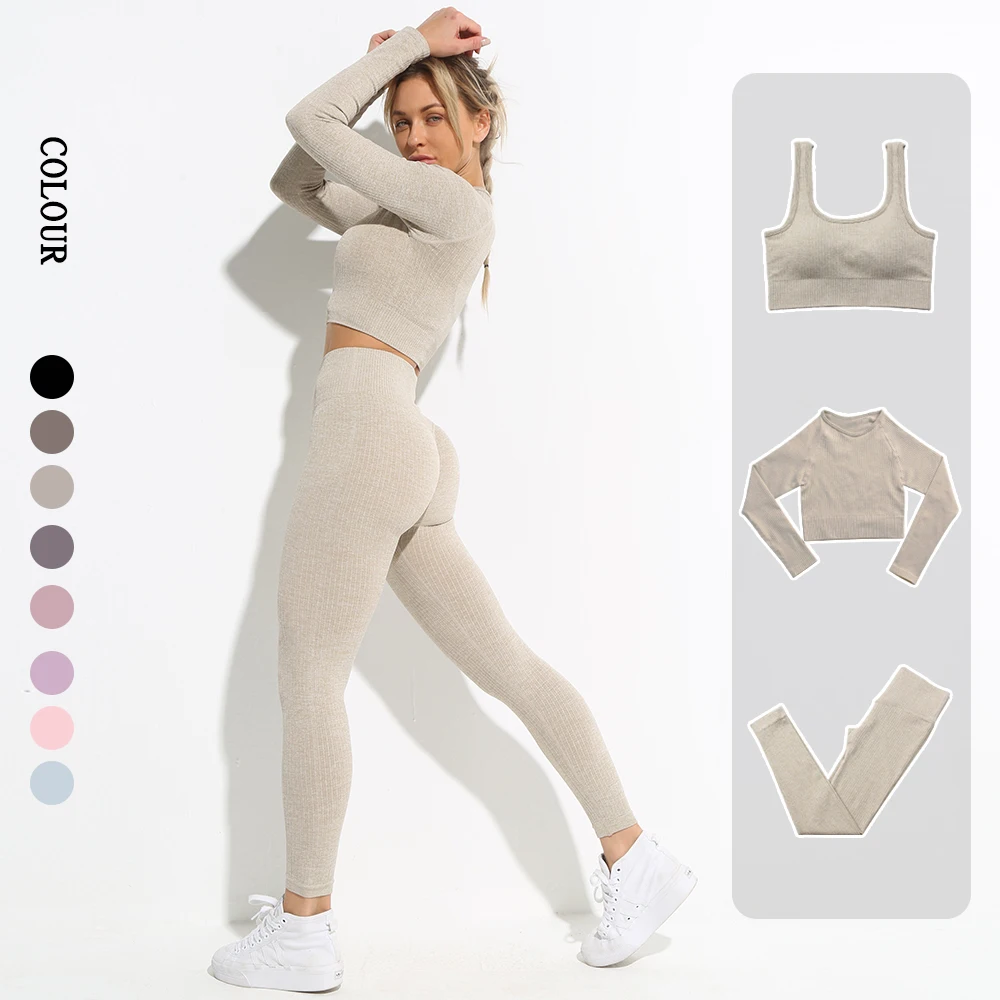 

Gym Clothing Seamless Leggings Women Yoga Set Workout Clothes Female Athletic Wear Fitness Bra Long Sleeve Crop Top Sport Suit