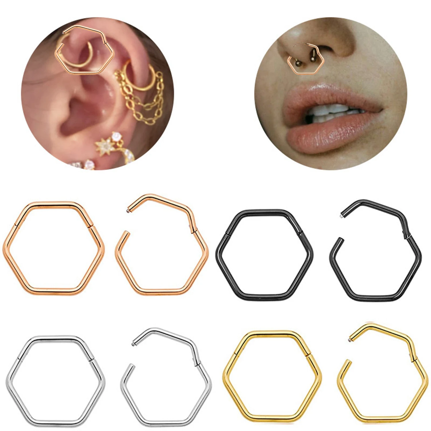 

Surgical Steel Small Nose Rings Body Clips Hoop Hexagon Tragus Septum Cartilage Piercing Jewelry For Women Men Girl Gift 2023