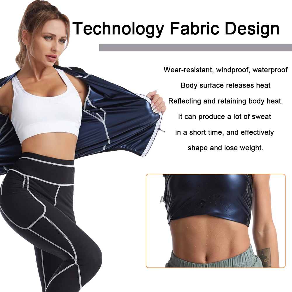NINGMI Women Sauna Jacket for Slimming Long Sleeve Sweat Top Full Body Weight Loss Body Shaper Zipper Yoga Sportwear Fitness Gym