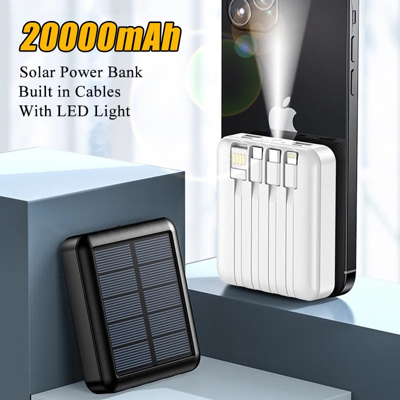 

Portable Solar Power Bank with Directions External Battery Charger LED Light 20000mAh for iPhone 12/ 13/ 11 Xiaomi