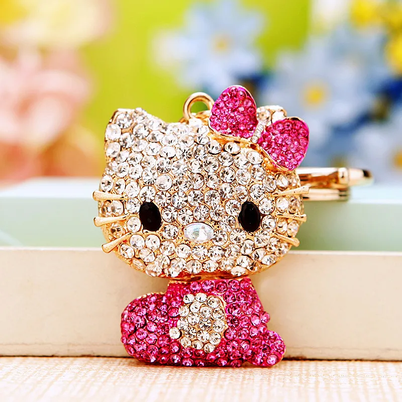 

Kawaii Hello Kittys Key Chain Sanrios Creativity Diamond Anime Cartoon Bag Accessories Pendant Metal Keychain Girl Keyring Gift