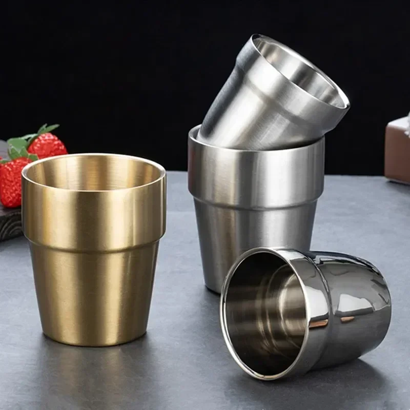 

Drinkware 260/300ml Portable Home Office Beer Drinks Steel Cups Mugs Layer Household Coffee Double for Stainless Korean