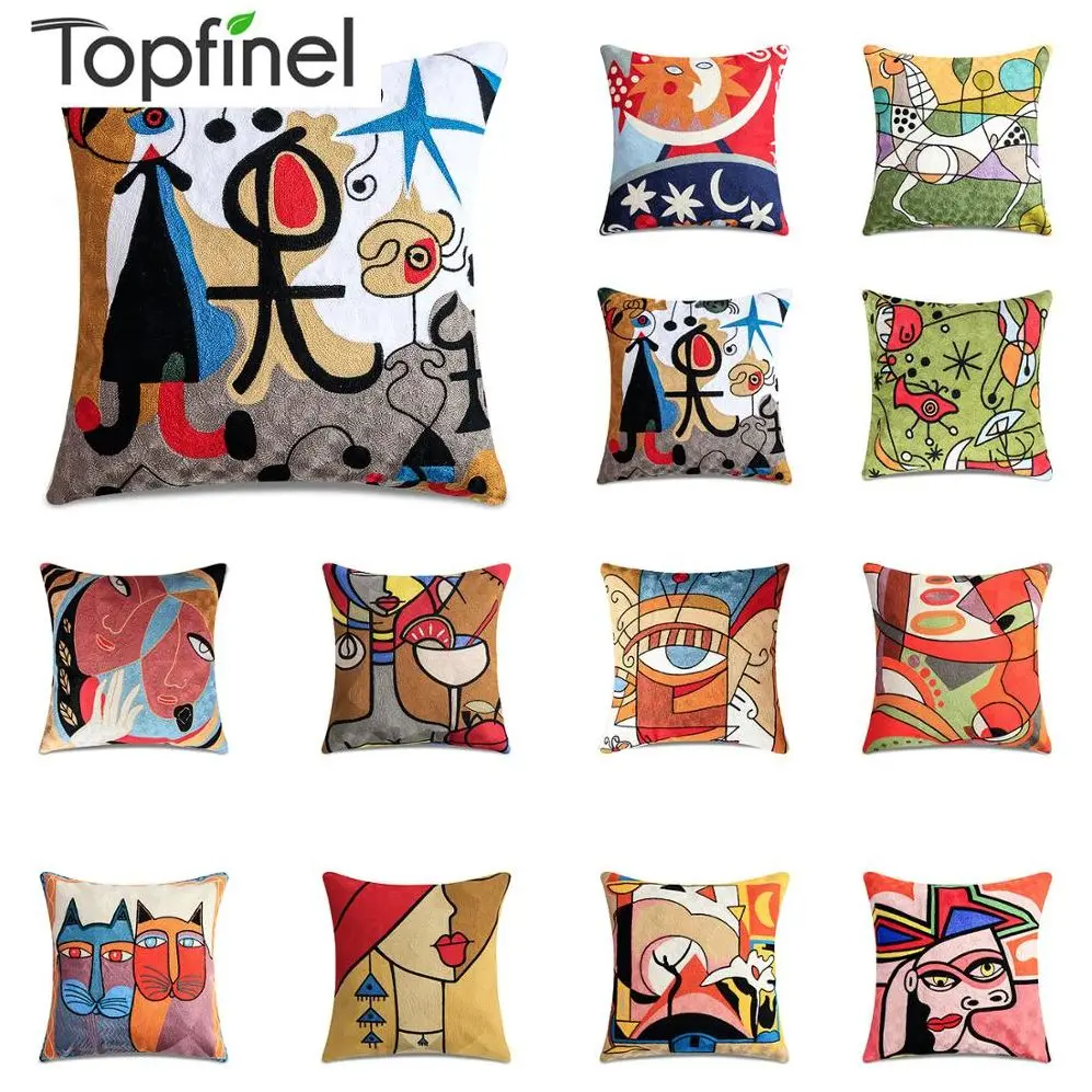 

Topfinel Embroidery Pillowcase Cushions Covers Picasso Decorative Throw Pillows Covers for Sofa Car Abstract Pillowcase 45x45cm