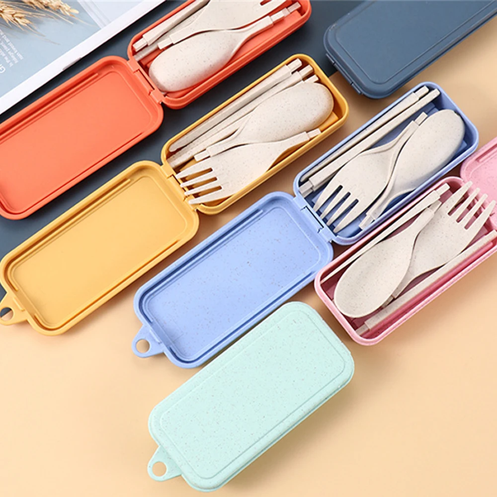 

Outdoor Folding Knife Four Piece Suit Wheat Straw Tableware Removable Portable Fork Children Dinnerware Tableware Dinner Set