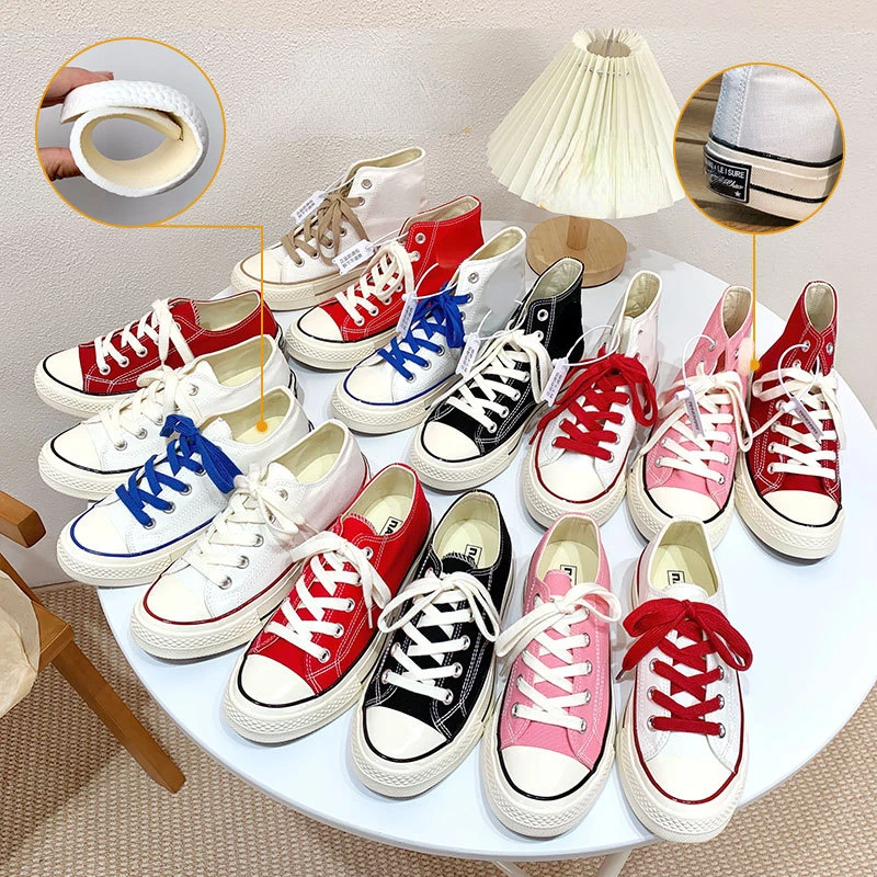 

15 Colors Women's Canvas Shoes High Top Canvas Shoes Solid Color High Quality Vulcanized Shoes Low Top All Match Canvas Shoes