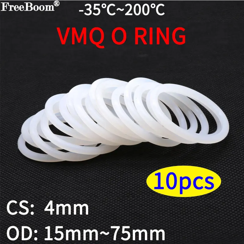 Белое Силиконовое уплотнительное кольцо VMQ 10 шт. CS 4 мм OD 12 ~ 100 резиновое