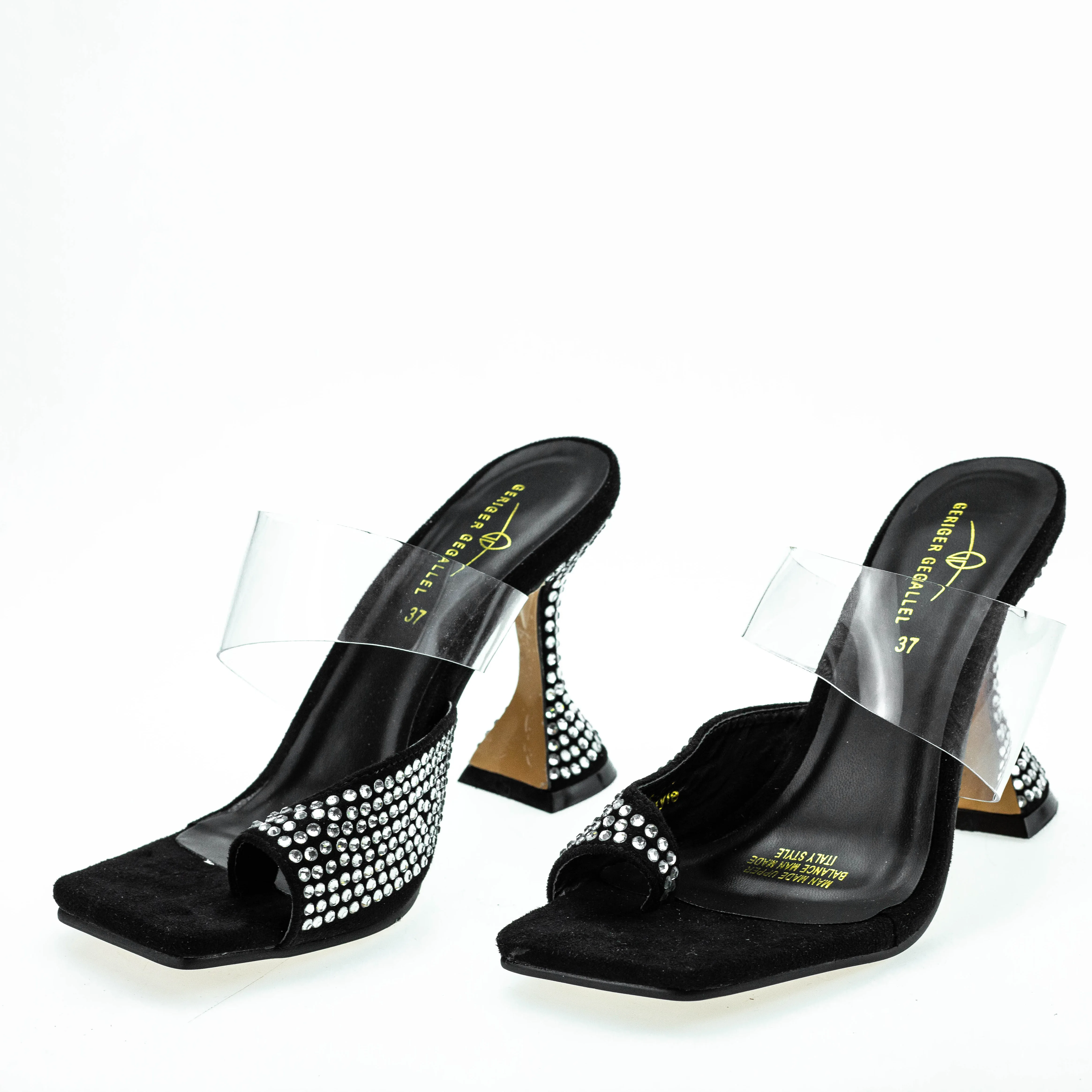 Super High Black Pumps Sandals Glitter Rhinestone Women Parti Shoe Bling Bling Clear Shoe Jelly Sandals for Woman Lady Mules