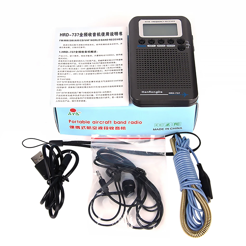 

Portable Radio Aircraft Band Receiver FM/AM/SW/ CB/Air/VHF Radio World Band With Rechargeable LCD Display Alarm Clock