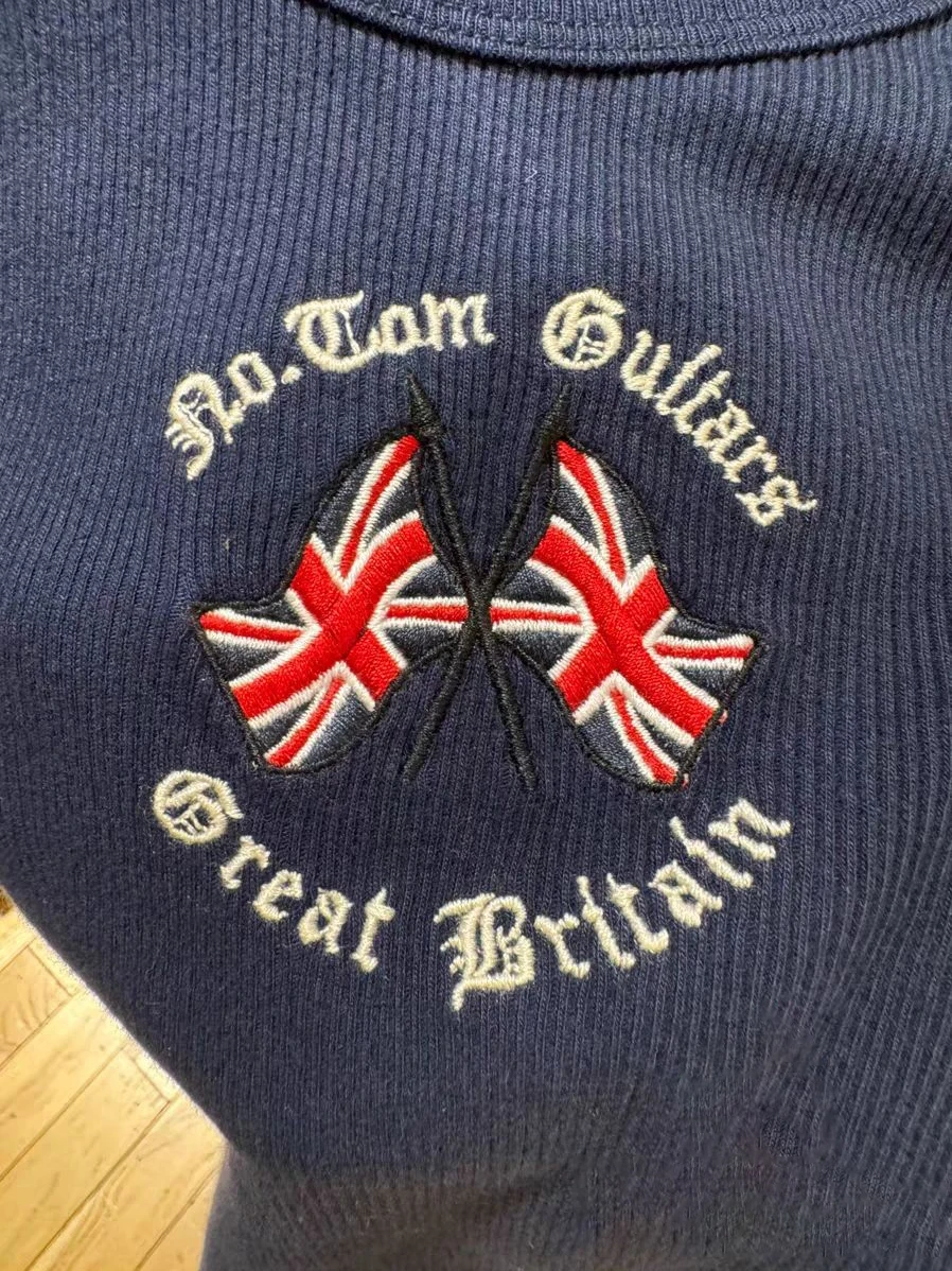 Женский топ в рубчик с вышивкой флага и буквенным принтом летний хлопковый