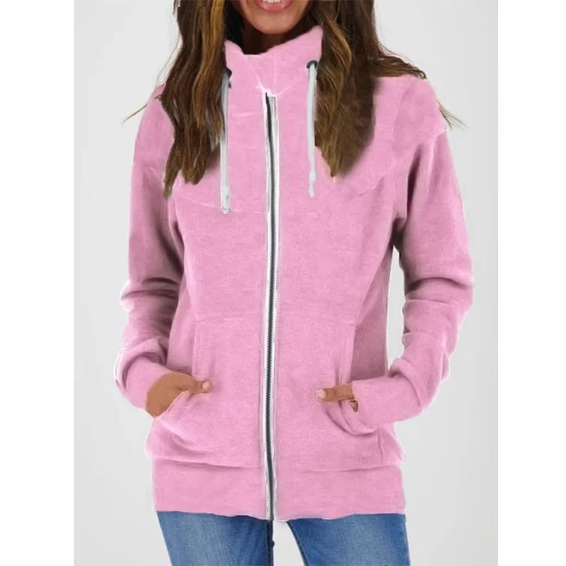 Winter Plus Velvet Jackets Women Patchwork Zip Up Hoodies Sweatshirts Autumn Female Casual Loose Drawstring Hooded Tops Coat
